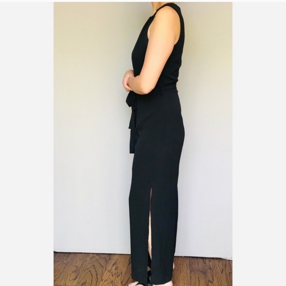 Monteau black jumpsuit split leg size large sleeveless front shoulder detail - Picture 2 of 8